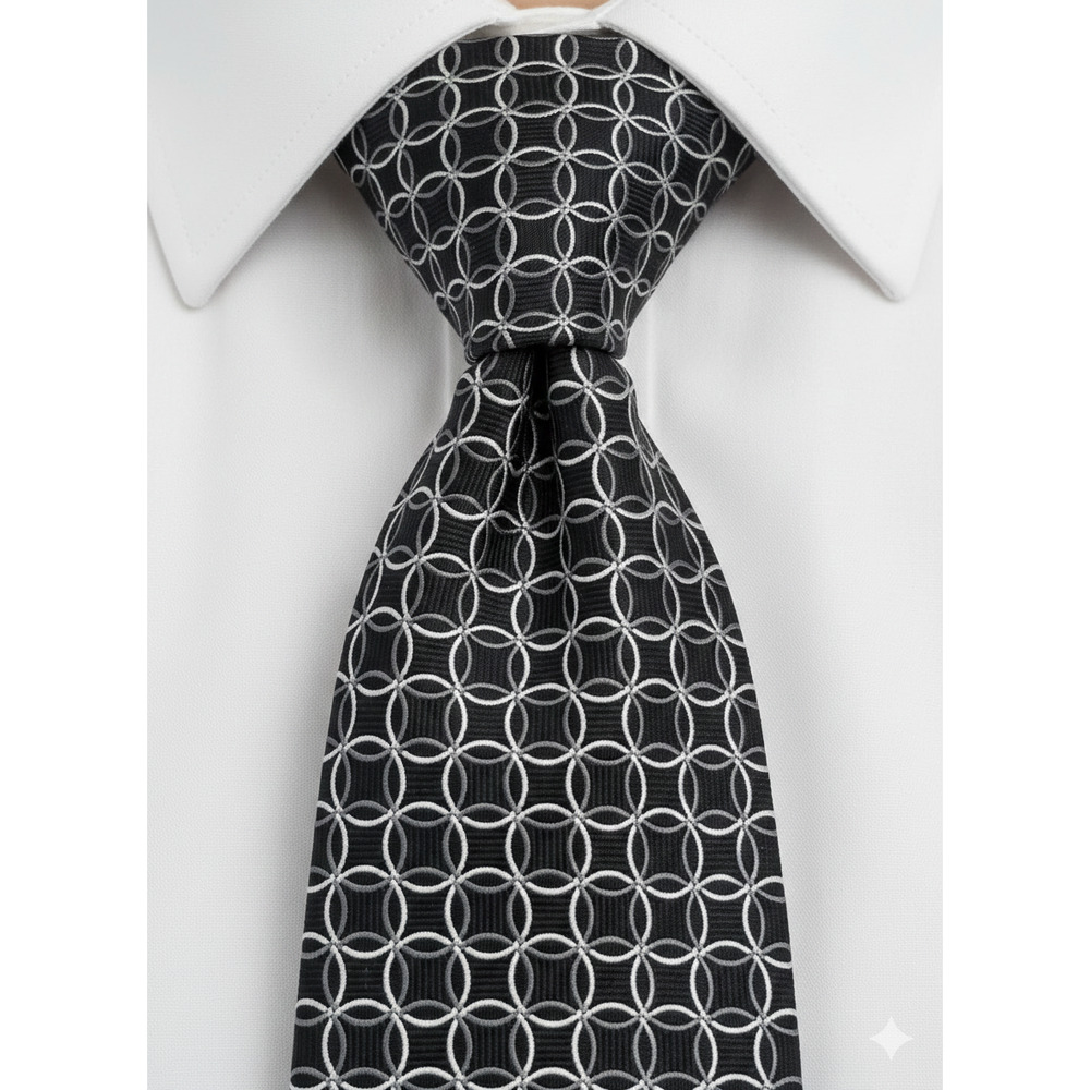 XMI black white silver circles geometric silk tie - 59.5"